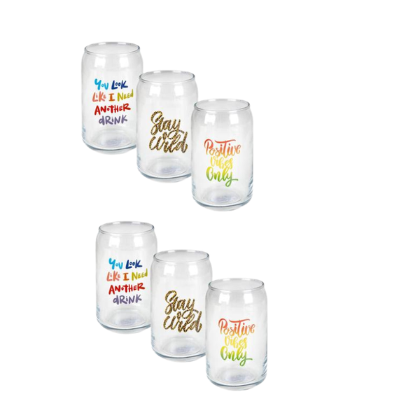 Tumbler glass Can Shaped with Print 473ml - 6-Pack