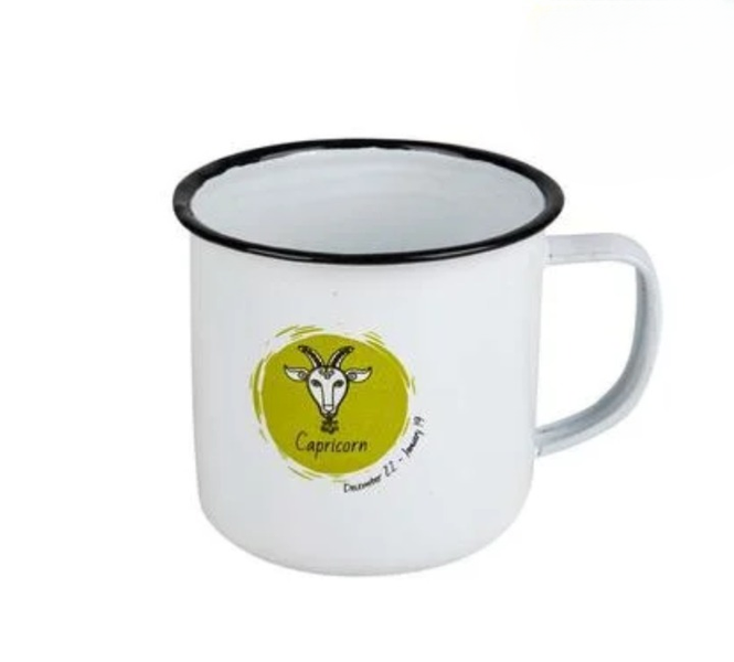 Capricorn Enamel Mug - Compact Astrology Travel Cup - 8cm