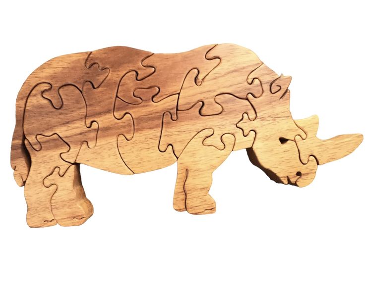 Handmade 3D Wooden Puzzle of a Rhino
