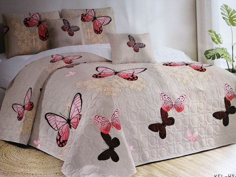 5 Piece Quilt Set Pink Butterfly Bedspread Set image