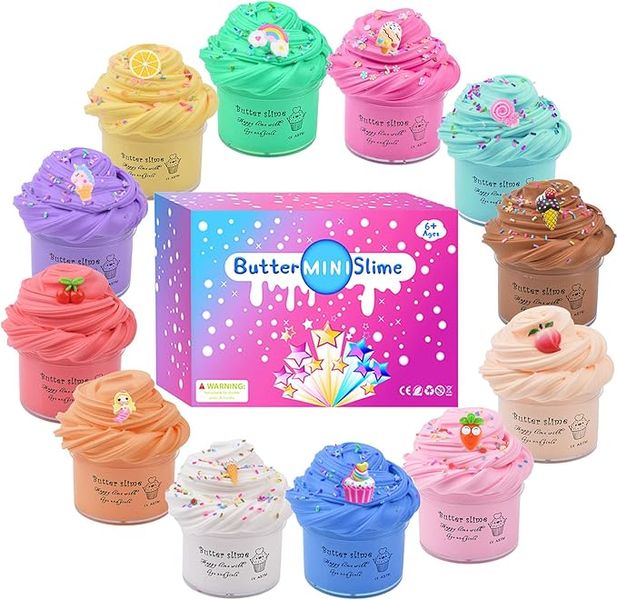Butter Slime Kit - 12 Pack Slime Set with Unicorn, Fruit &amp; Ice Cream Charms