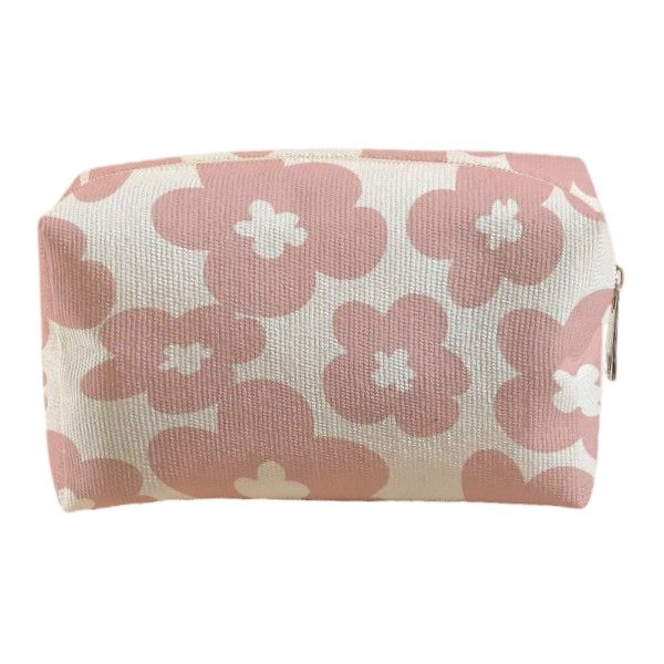 Flower Patterned Makeup Cosmetic Bag - Pink/White