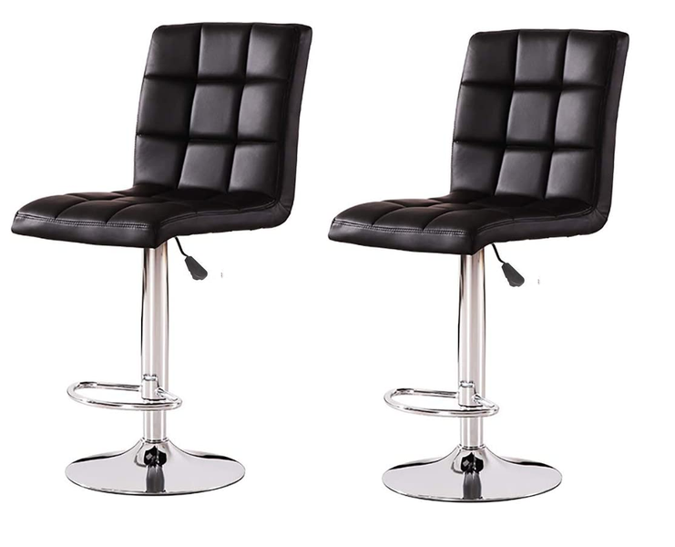 Bar Stools / High- back Kitchen Counter Chairs - Set of 2 - Black Colour