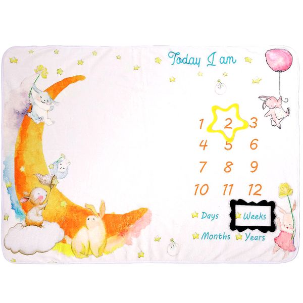 Baby Monthly Milestone Blanket Soft Plush Fleece Memory Blanket-Moon Rabbit