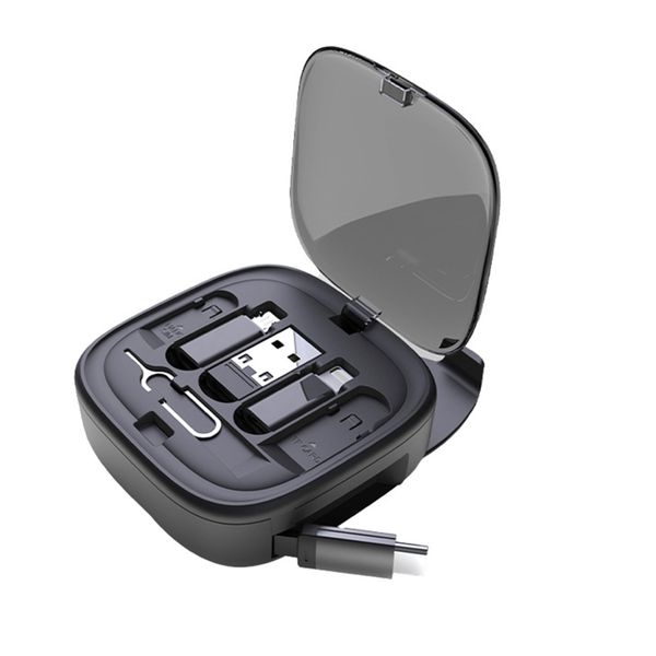 Retractable Data Cable Storage Box 60W Fast Charging Multi-Adapter Kit