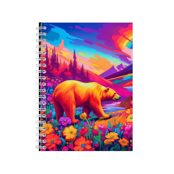 Grizzly Bear Lilies Daisies Neon Notebook Gift Idea A4 Notepad Pad 73