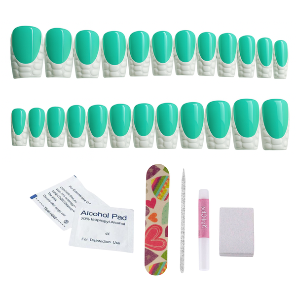 Handmade Medium Square Turquoise Croc French Press-On Nails- 24 Nails + Kit