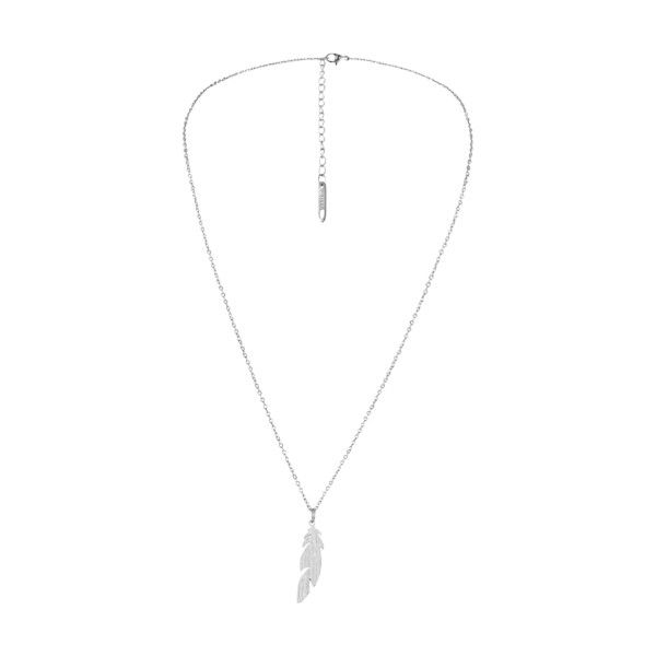 Stainless Steel Feather Pendant Necklace - Silver