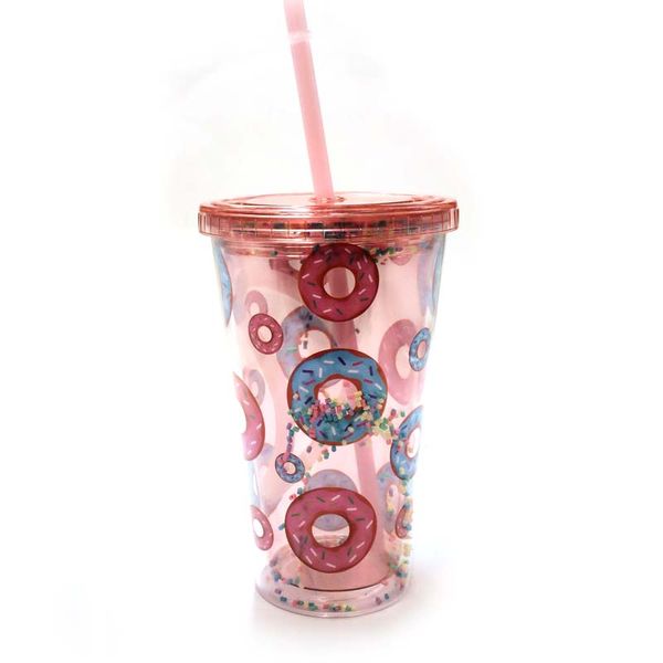 Water Tumbler Acrylic Double Wall with Straw - 450ml