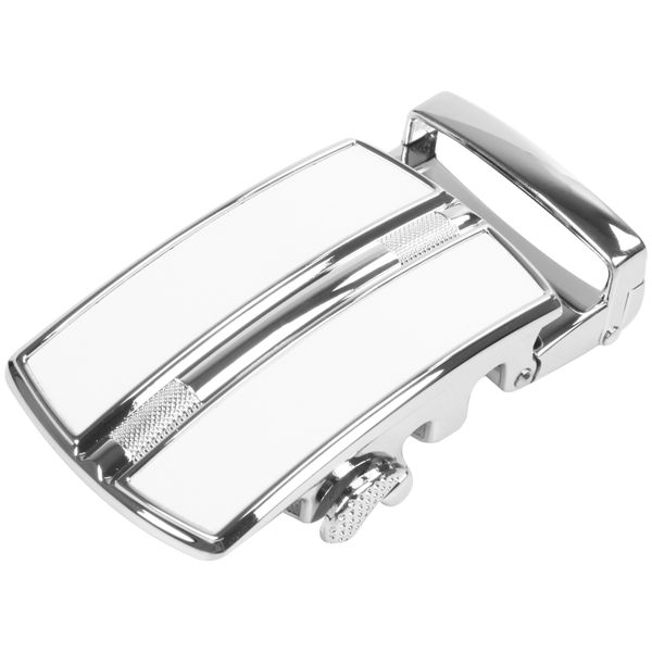 Men's Ratchet Leather Belt Buckle in the Middle with an Edge-Silver