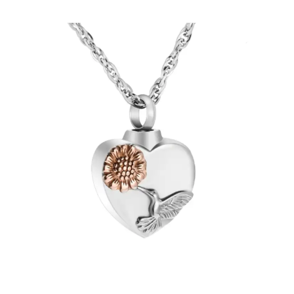 Reptronic - Memorial Safe Keeping Pendant- Rose gold sunflower on heart shaped pendant