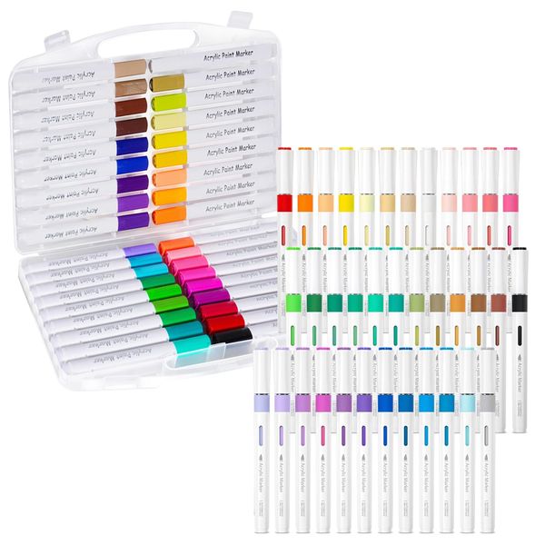 36 Colours- Brush Tip Acrylic Markers Premium Art Supplies for Rocks,Canvas