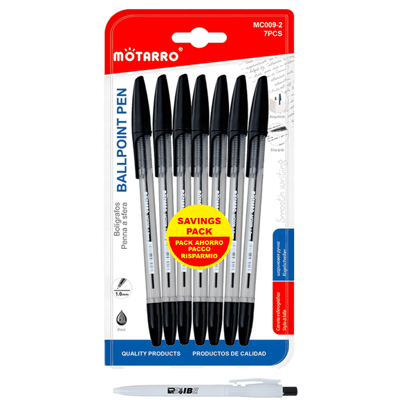 7Pcs Comfy Grip Easy Hitch All Purpose Black Ballpoint Pens With ReVibe Pen