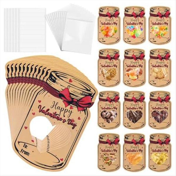 60 Pcs Kraft Paper Candy Jar Valentine Cards