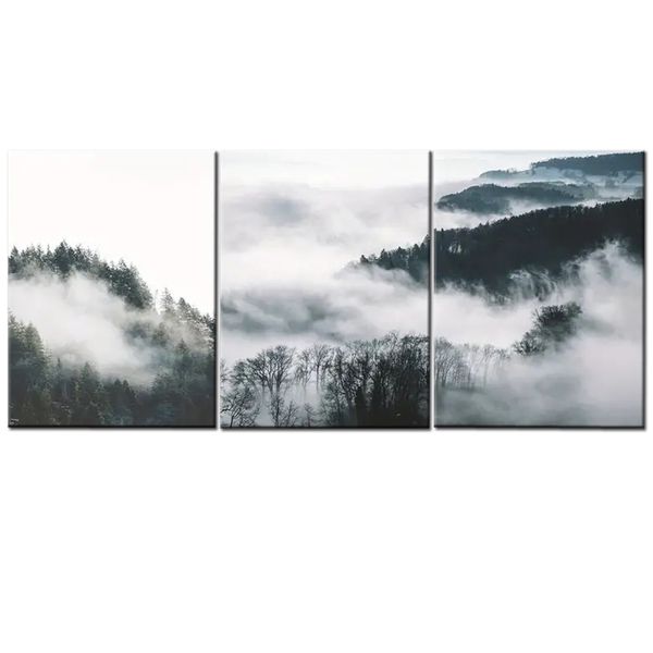 Canvas-Art-3 Pieces Misty Forest Landscape Wall Art