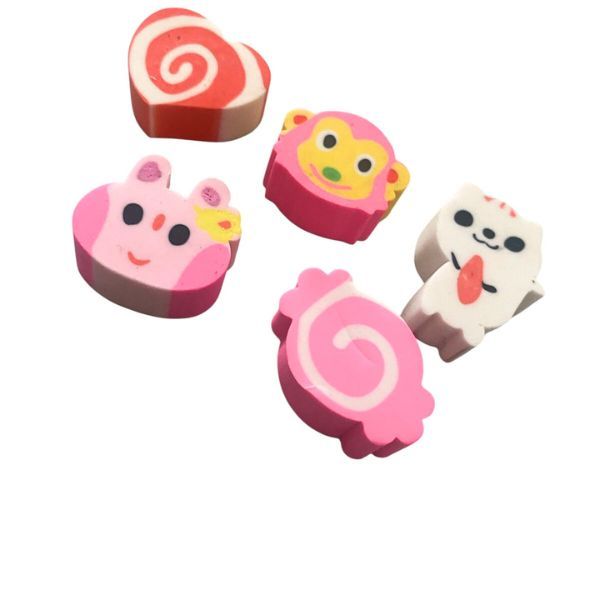 Kids 5 Pack Cute Novelty Erasers - Fun Assorted Designs &amp; Colours