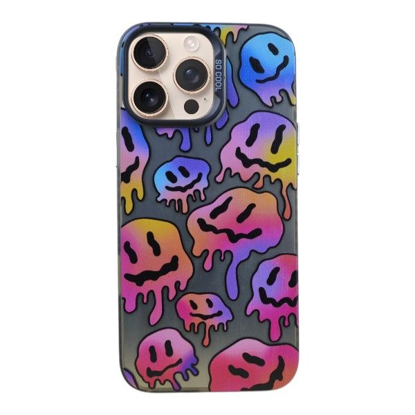 Psychedelic Melt Smiley Phone Case Compatible with iPhone 14 Pro Max - Silver