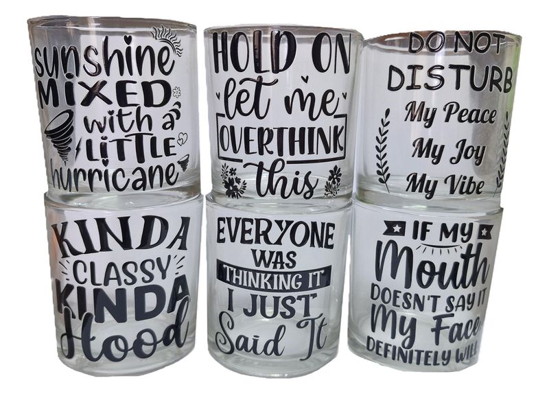 Set of 6 Whiskey glasses with unique messages