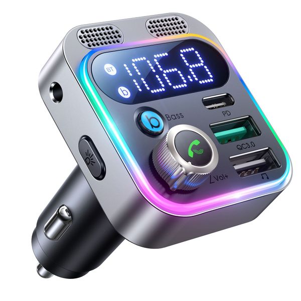 Bluetooth 5.0 FM Transmitter for Car 48w Dual USB Port Fast PD