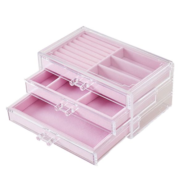 Acrylic 3-Layers Dustproof Earrings Jewelry Storage Box - Pink