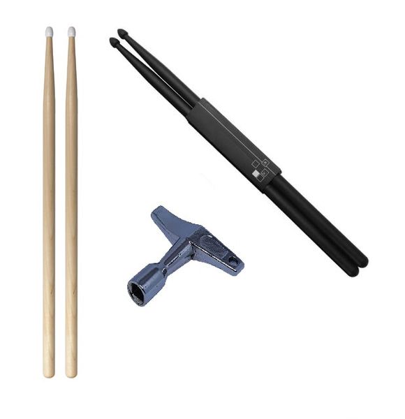 Drum Sticks Set - 7A Nylon Tip and Black Nylon Sticks with Free Drum Key.
