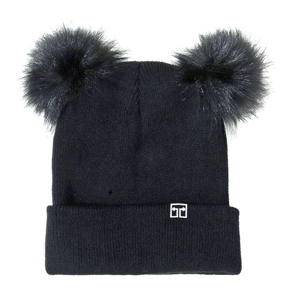 BUFFTEE Winter Warm Twin Pom Pom Beanie-Black