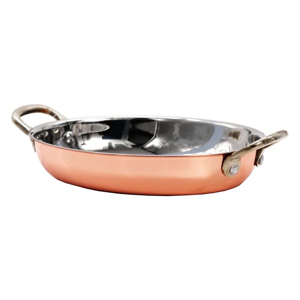Regent Cookware Oval Pan St Steel Copper Plated with 2 Brass Handles, 500ml (225/185x135x32.5mm)