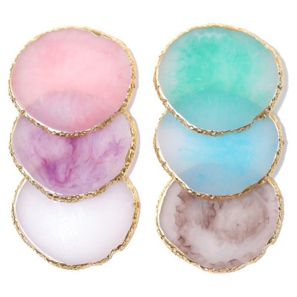 6PCS Crystal Agate Gold Round Edge Crack Painting Marble Resin Palette