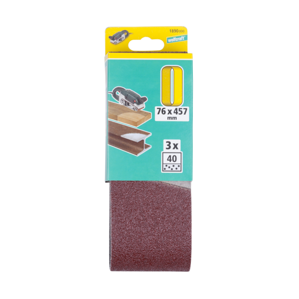 Wolfcraft 3 Pack Sanding Belts 76X457MM 180 Grit