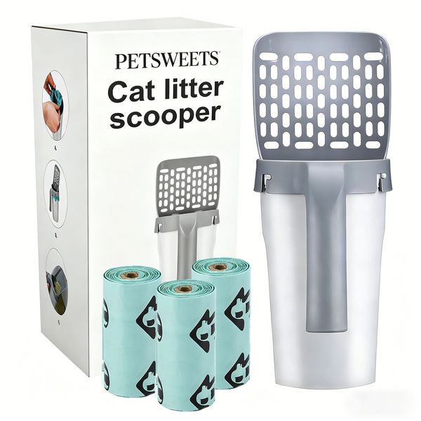 Cat Litter Scoop Upgraded Cat Poop Scoop with Holder and 3 Rolls Waste Bags