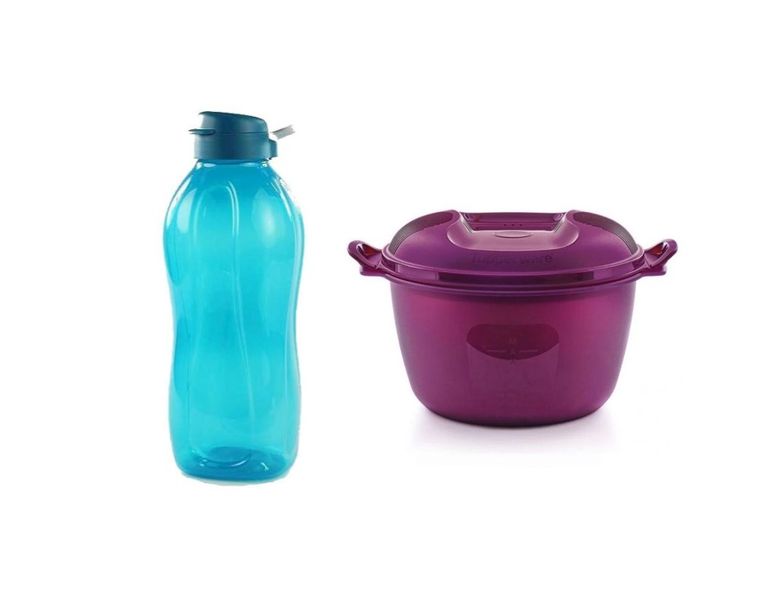 Tupperware Blue 2 Litre Bottle And 2.2 Litre Microwave Rice Cooker