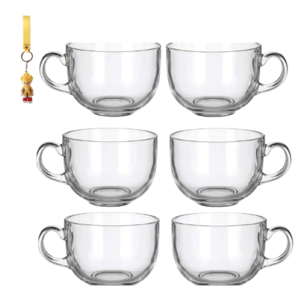 Large Pack of 6 Transparent Glass Mugs