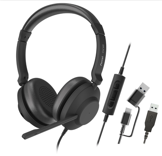 Axtel ONE UC 35 Stereo USB-A/3.5mm Headset w/ Dual Mic ENC, Busy Light