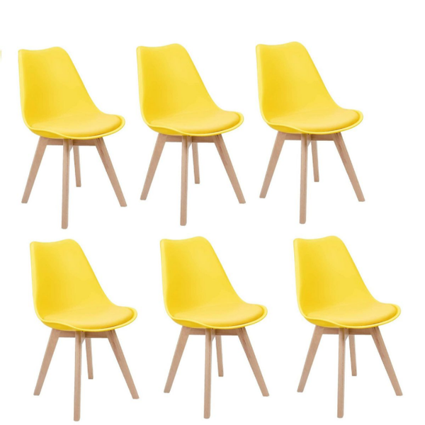 Dining Chairs - Cushioned Seat - Pack of Six - Yellow Colour