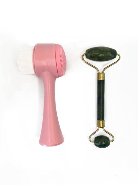 Jade Roller &amp; Face Cleansing Brush Set