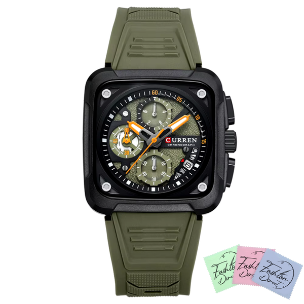 Curren - Men Military Chronograph Silicone Sport Watch - Khaki