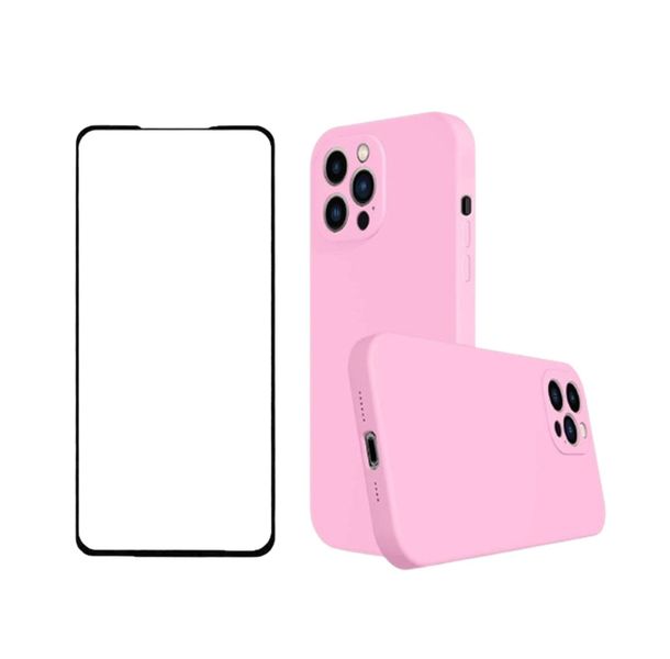 Silicone Phone Case &amp;Screen Protector Combo for iPhone 13 Pro Max - Pink