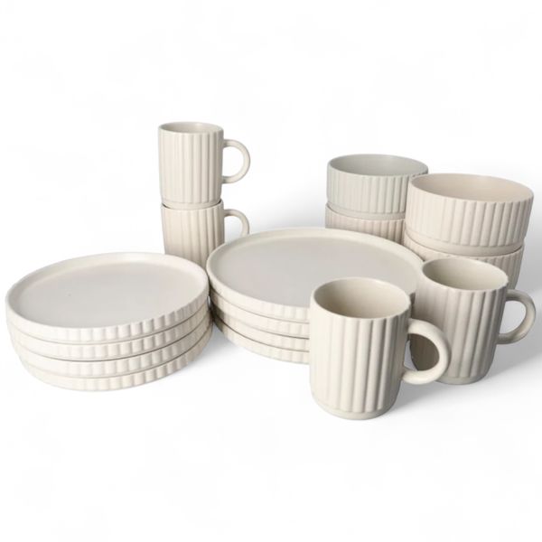 16 Pieces Luxurious Matte White Artisan Stoneware Ceramic Dinnerware Set