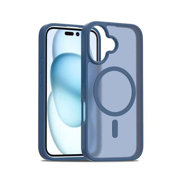 Blue Matte MagSafe Compatible Phone Case For iPhone Series 16