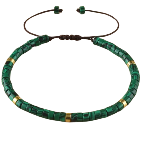 Adjustable Bohemian Green Malachite Beaded Bracelet
