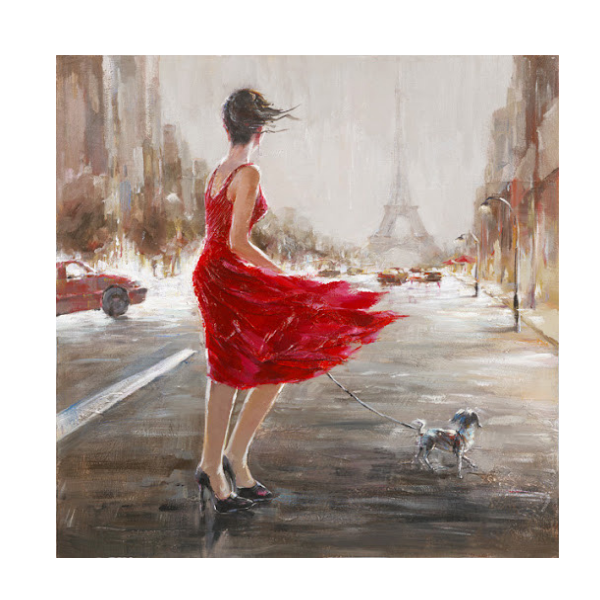 Canvas - Figures - Lady Walking Dog in Paris - 1000mmx1000mm