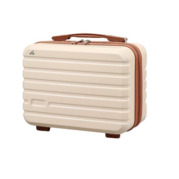 ALANES 14 Inch Hard Shell Makeup Train Case Portable Mini Suitcase-Beige