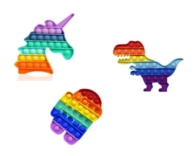 Rainbow Pop It Fidget Set of Three - Alien, Dinosaur and Unicorn