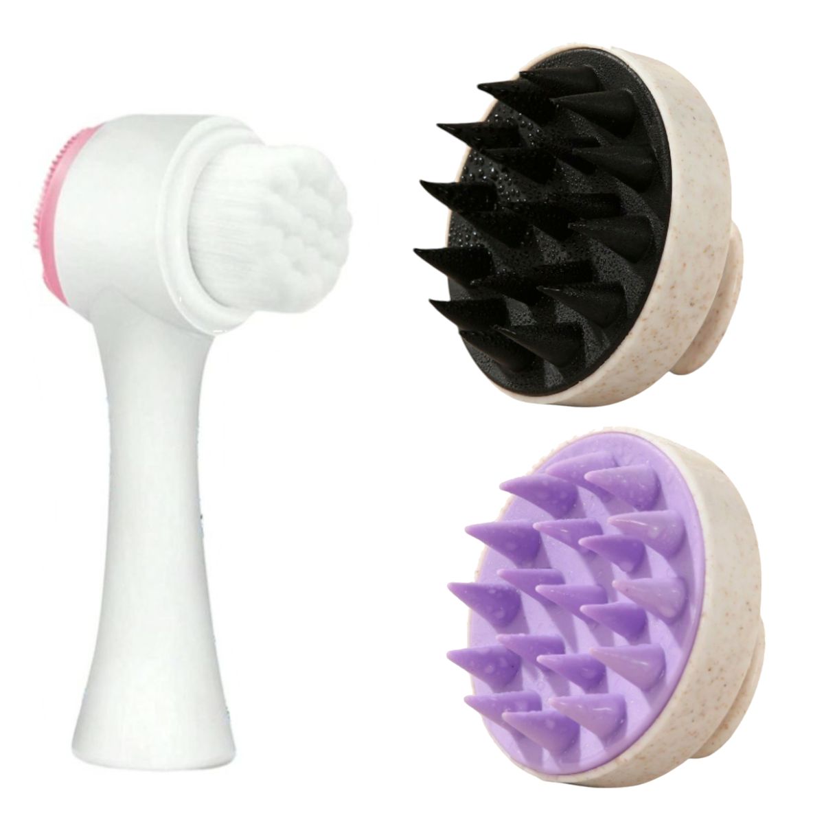 3-Piece Scalp Massager Shampoo Brushes Facial Cleansing Exfoliating Brush Set