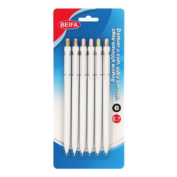 Semi-Gel Pens 6-Pack - 0.7mm Pastel Click Series (Black Ink)-12 x 6 Packs