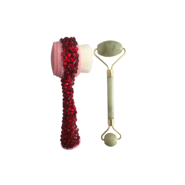 Jade Roller and Rhinestone Facial Brush Set