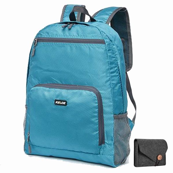 Optic Blue Outdoor Foldable Travel Hiking Backpack &amp;Electronics Pouch
