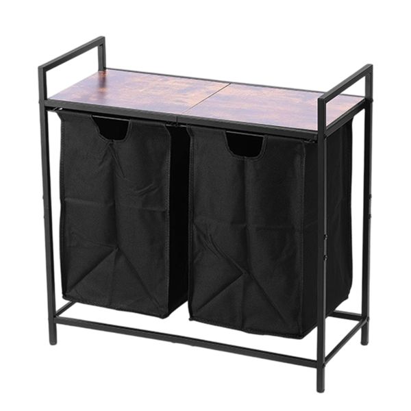 Wooden Divided Laundry Basket 72x32x70cm Two Compartments Removable Bag