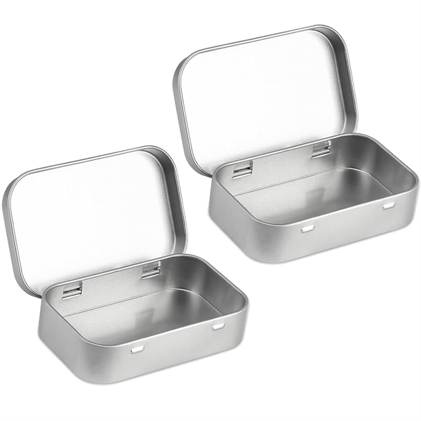 2 PCS Small Storage Box with Lid Rectangular Tin Boxes Silver