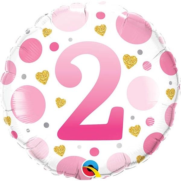 18 Inch Foil Round Age 2 Pink Dots